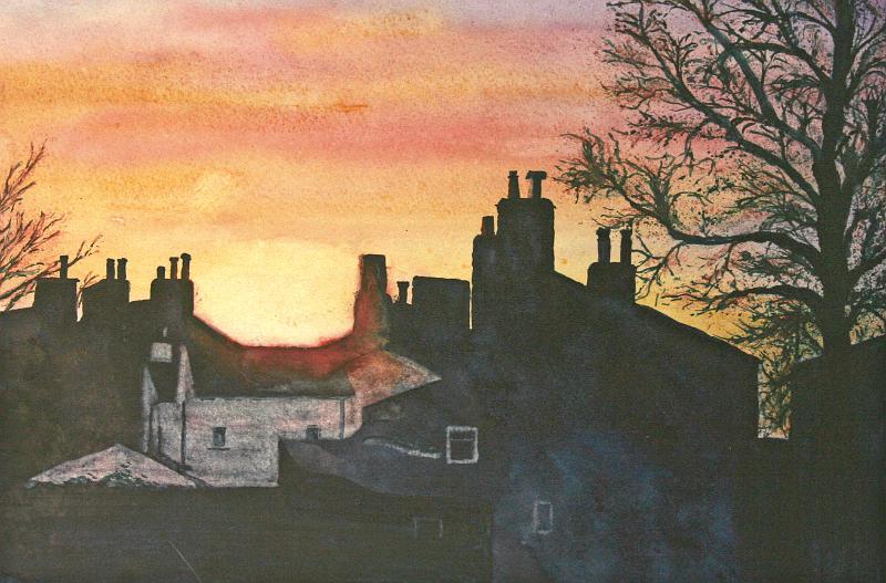 Sunrise over Long Preston.jpg - "Sunrise" - by Stewart Robertshaw Long Preston roof tops at sunrise.